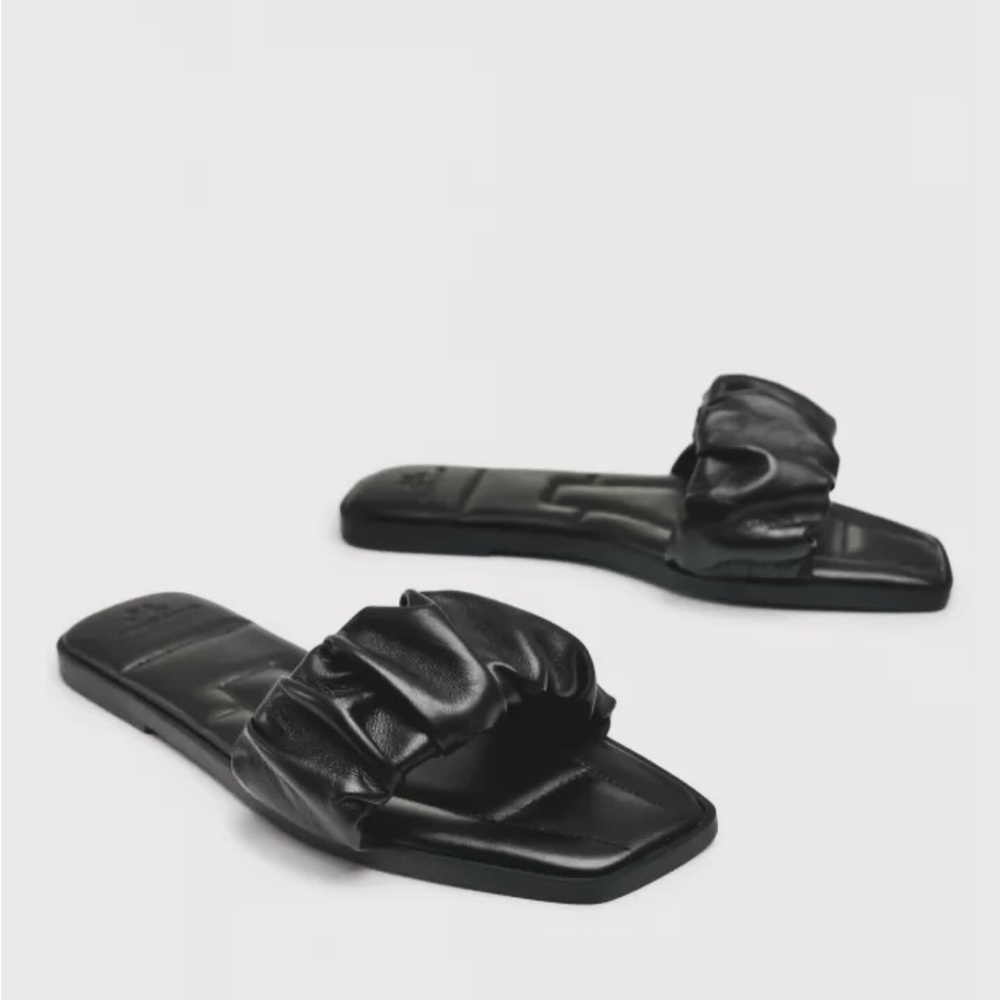 Black Leather Slide Sandals